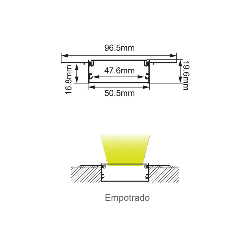 3M Perfil De Aluminio Con Mica Blanca Para Plafón Empotrar 50.5X19.6MM - Wattko